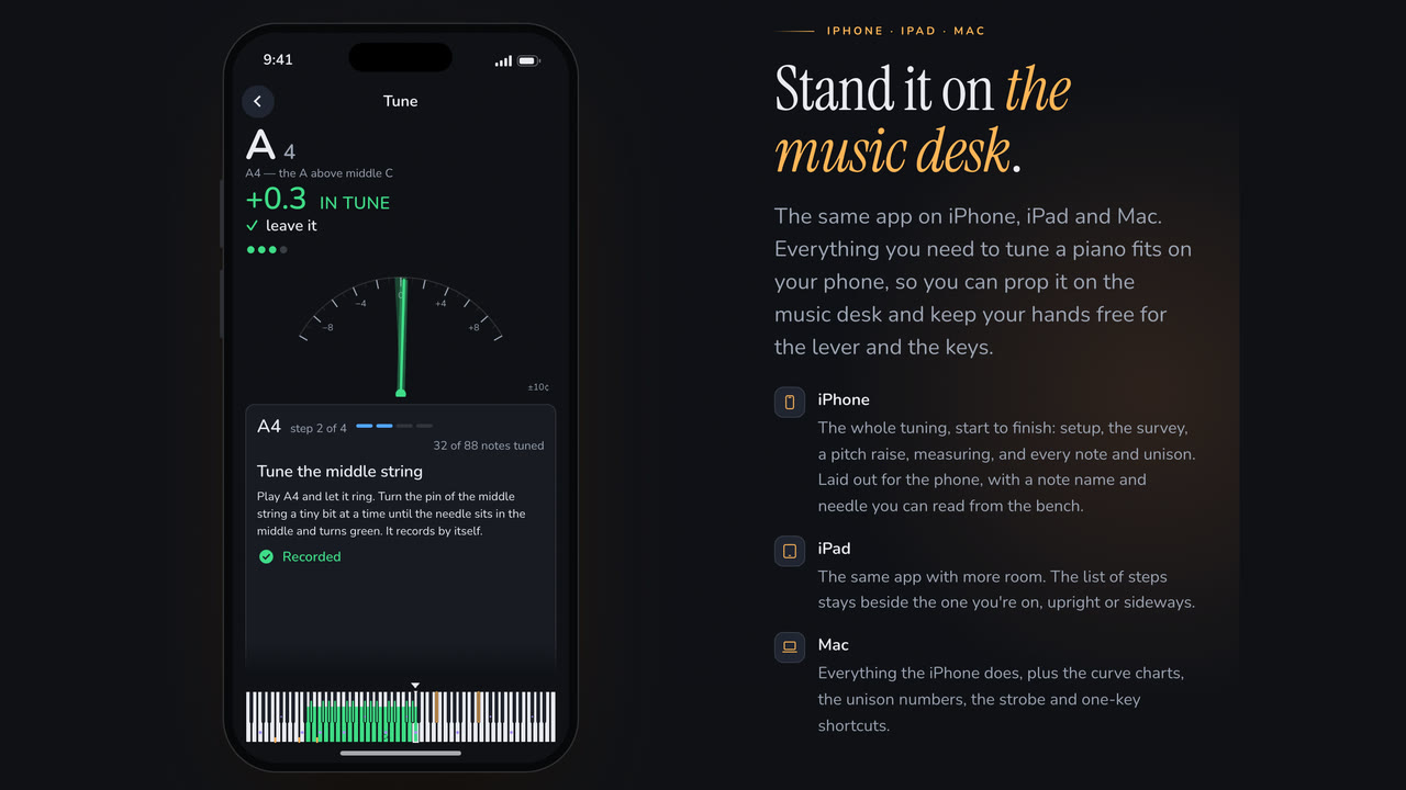Stemmevisningen i Resonance Piano Tuner på iPhone